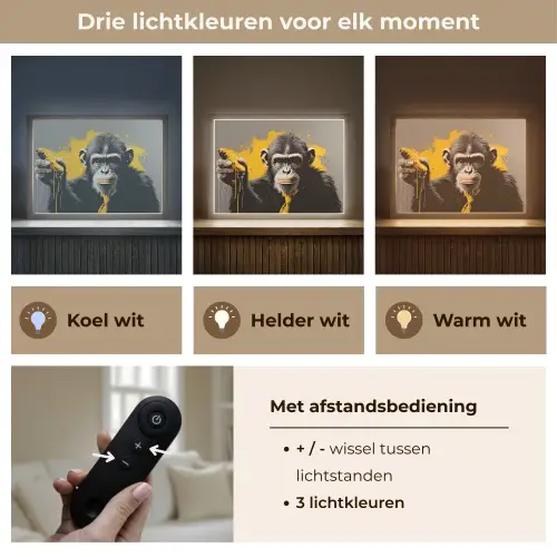 Aap - Chimpansee - Banaan - Geel - Dieren - Stropdas Light Box met batterij (Wandlamp) middel -USP_lichtkleurNL