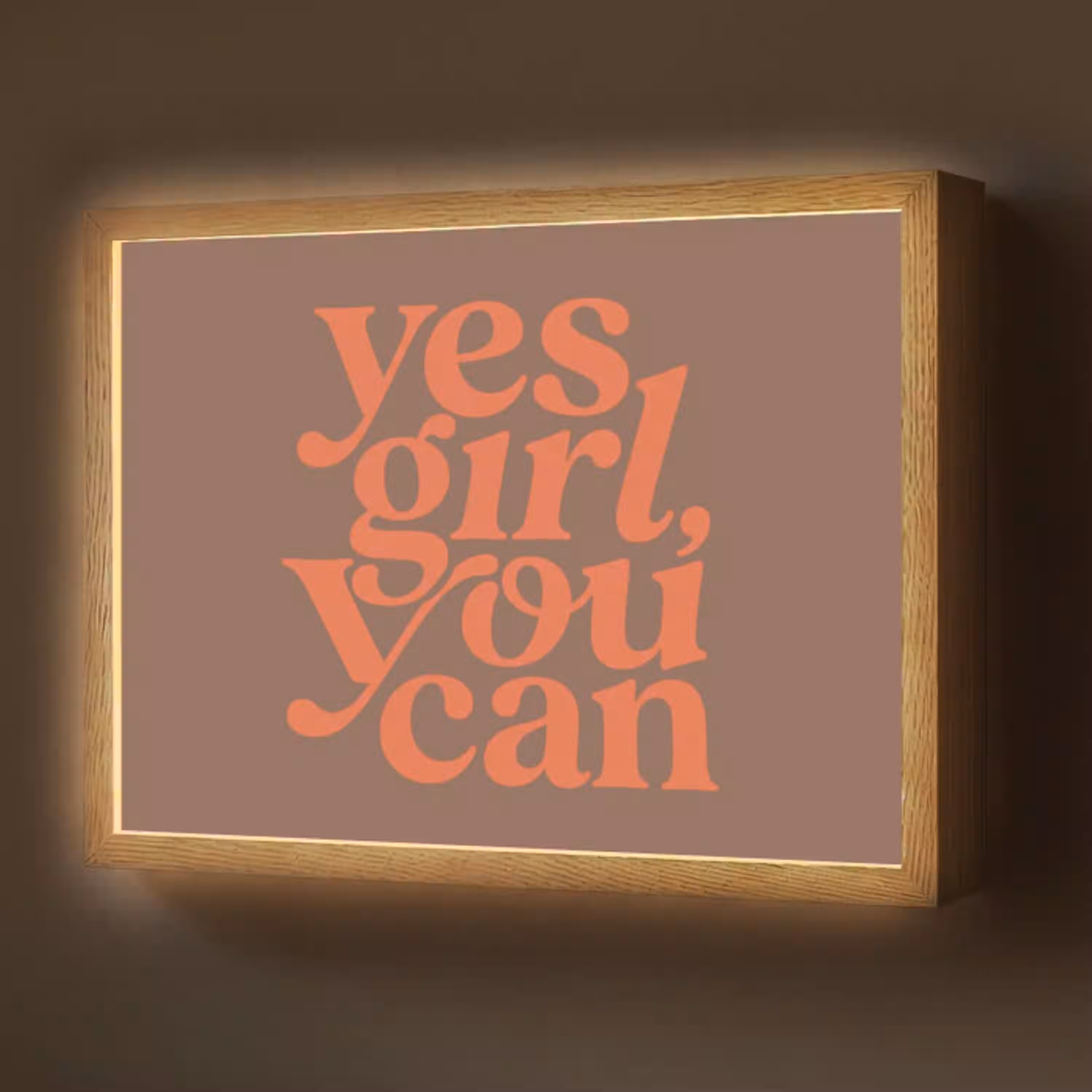 Yes girl you can - Oranje - Bruin Light Box met batterij (Wandlamp) middel -z3d_website