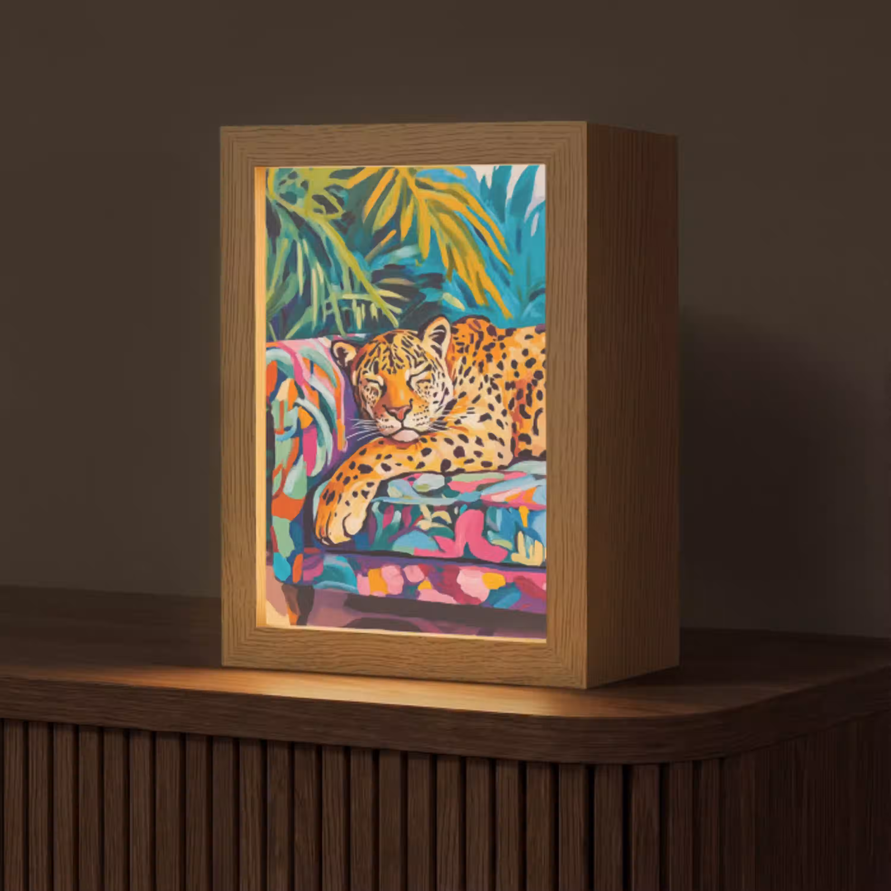 Luipaard - Kleurrijk - Tropisch Light Box met kabel (Tafellamp) klein -z3d_website