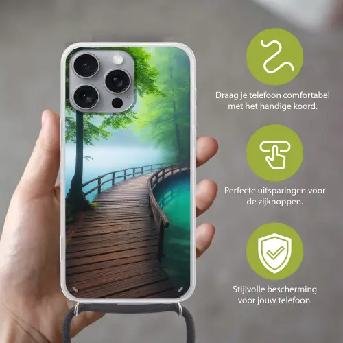 Brug - Water - Rivier - Bos Hoesje iPhone 16 Pro Max met koord klein -sfeer2_NL