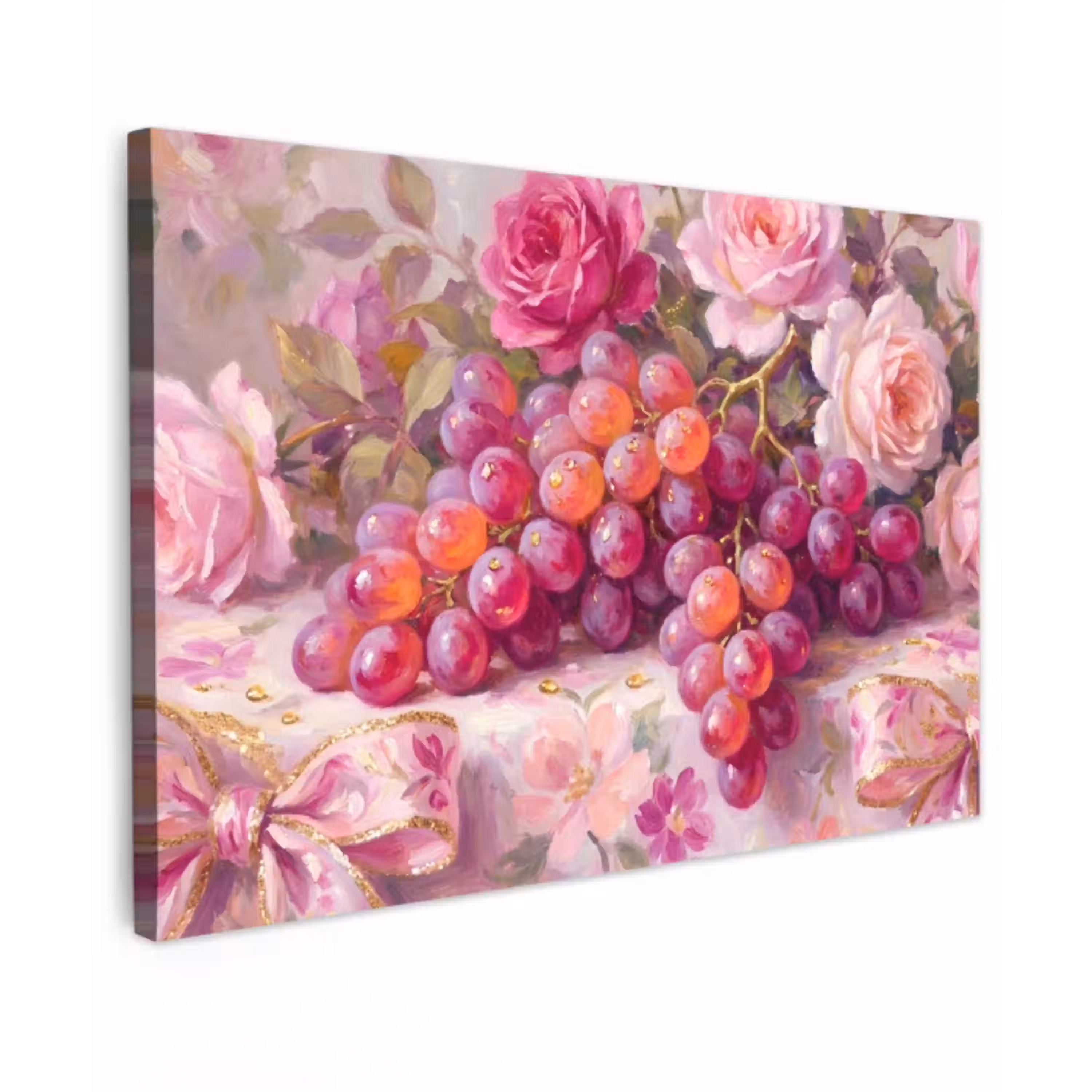 Eten - Bloemen - Stilleven - Roze - Goud canvas 2cm klein -z3d
