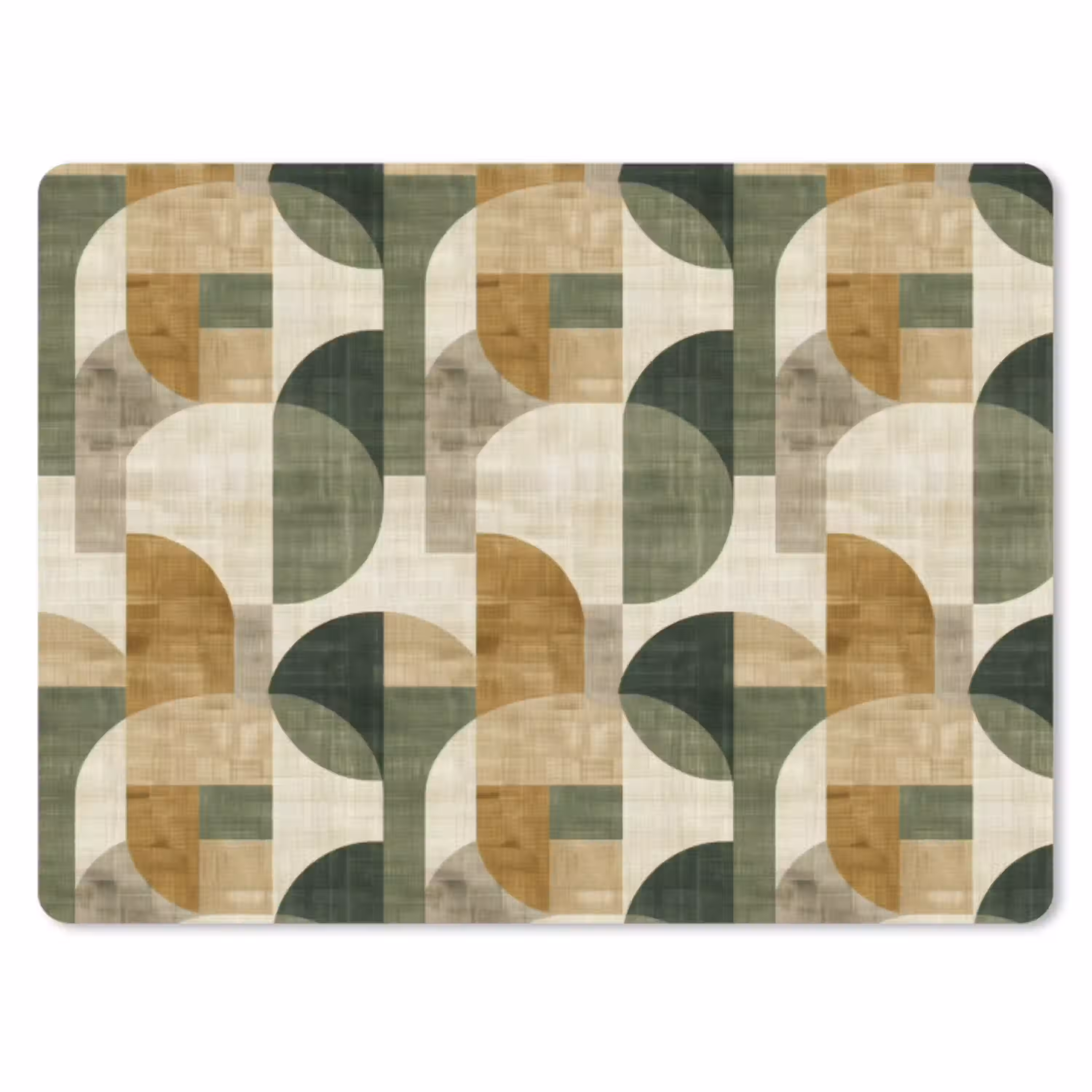 Olijfgroen - Geometrisch - Abstract - Mid-Century - Linnen - Patroon muismat rubber klein 262 -3d