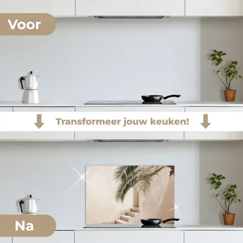 Palmboom - Schaduw - Trap - Beige keuken achterwand spatscherm klein -voor_na_NL
