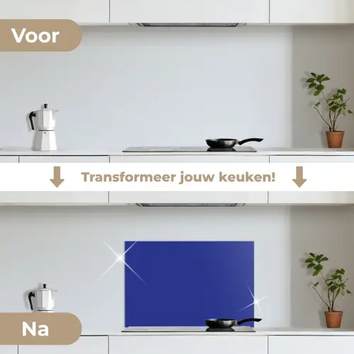 Blauw - Effen kleur - Donkerblauw keuken achterwand spatscherm klein 900 -voor_na_NL