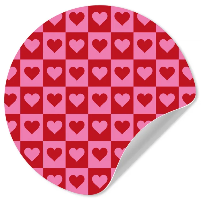 Rood - Roze - Schaakbord - Valentijn Wandcirkel behangsticker klein -3d