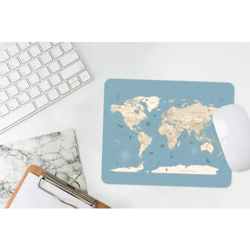 Wereldkaart - Oceaan - Realistisch - Blauw muismat rubber klein -witbureau