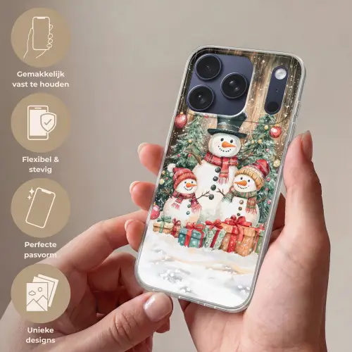 Sneeuwpop - Familie - Kleurrijk Telefoonhoesje iPhone 17 Pro klein -sfeer3_NL