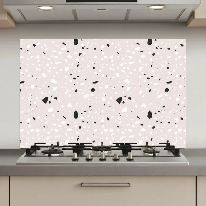 Terrazzo -  Patroon - Zacht - Zwart - Wit keuken achterwand spatscherm klein 900 -3d_website