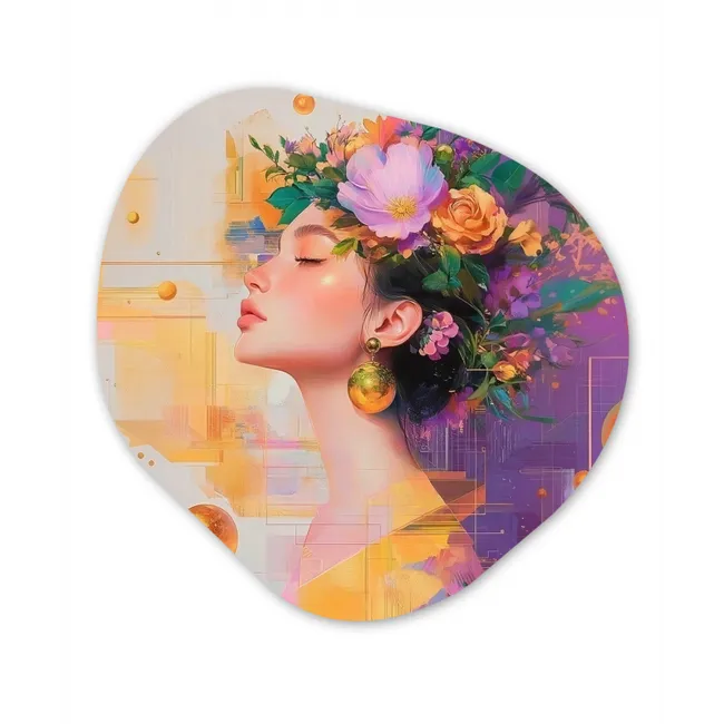 Abstract - Vrouw - Bloemenkroon - Goud Wandcirkel Organisch Forex 3mm klein -3d