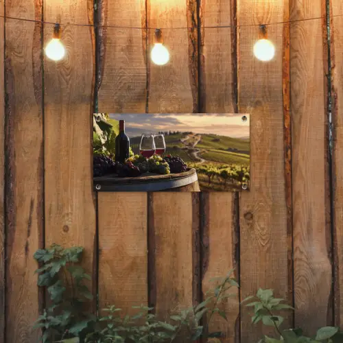 Wijn - Druiven - Heuvels - Landschap tuinposter los doek klein -sfeer1
