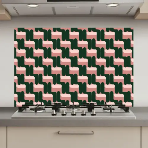 Vlechtpatroon - Groen - Roze - Geometrisch keuken achterwand spatscherm klein 900 -3d_website