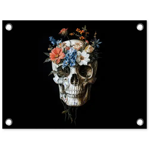 Bloemen - Schedel - Kleurrijk tuinposter los doek klein -3d