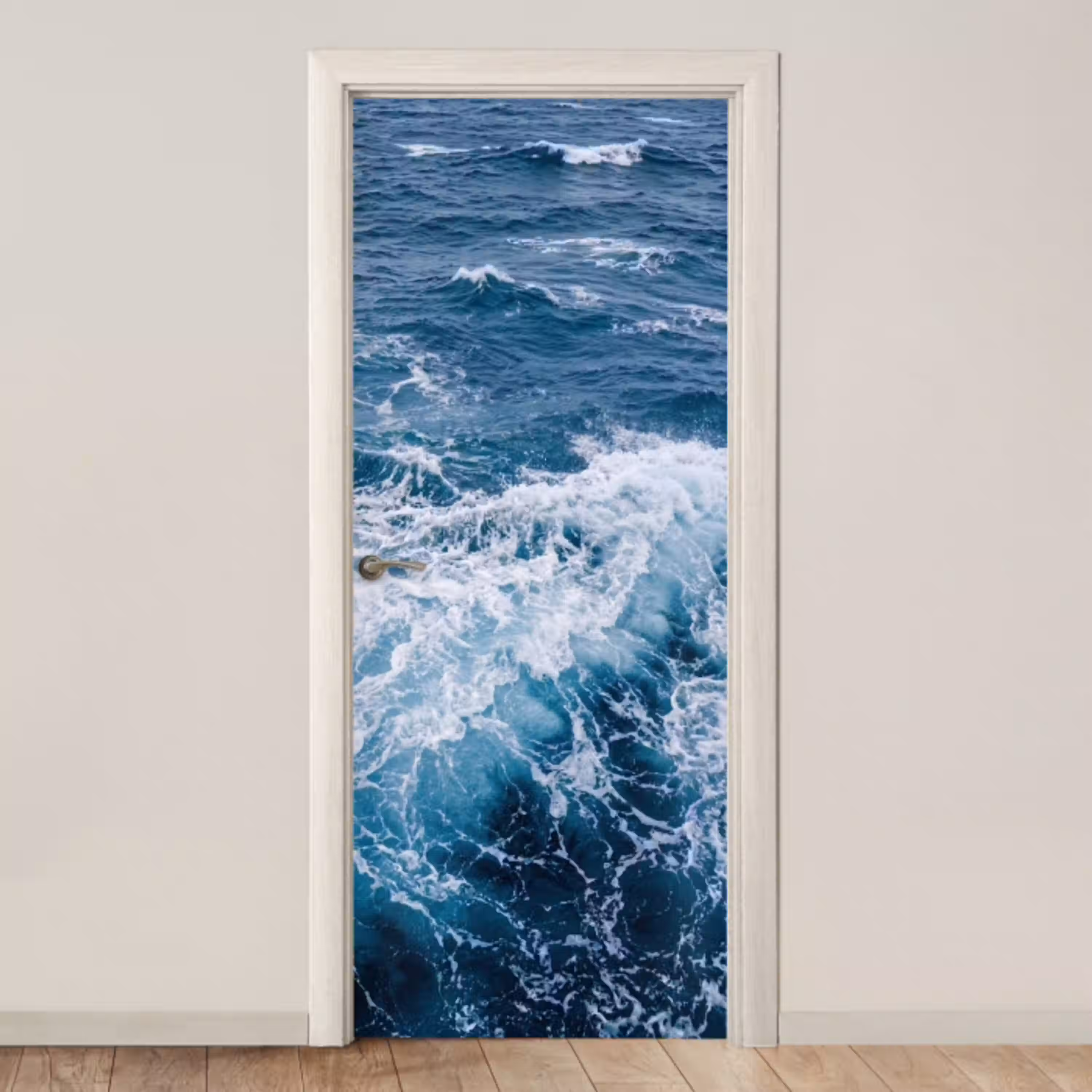 Golven - Oceaan - Blauw deurposter klein -3d_beige