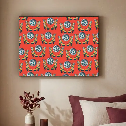 Rood - Disco - Patroon Textielframe zwart klein 947 -sfeer1