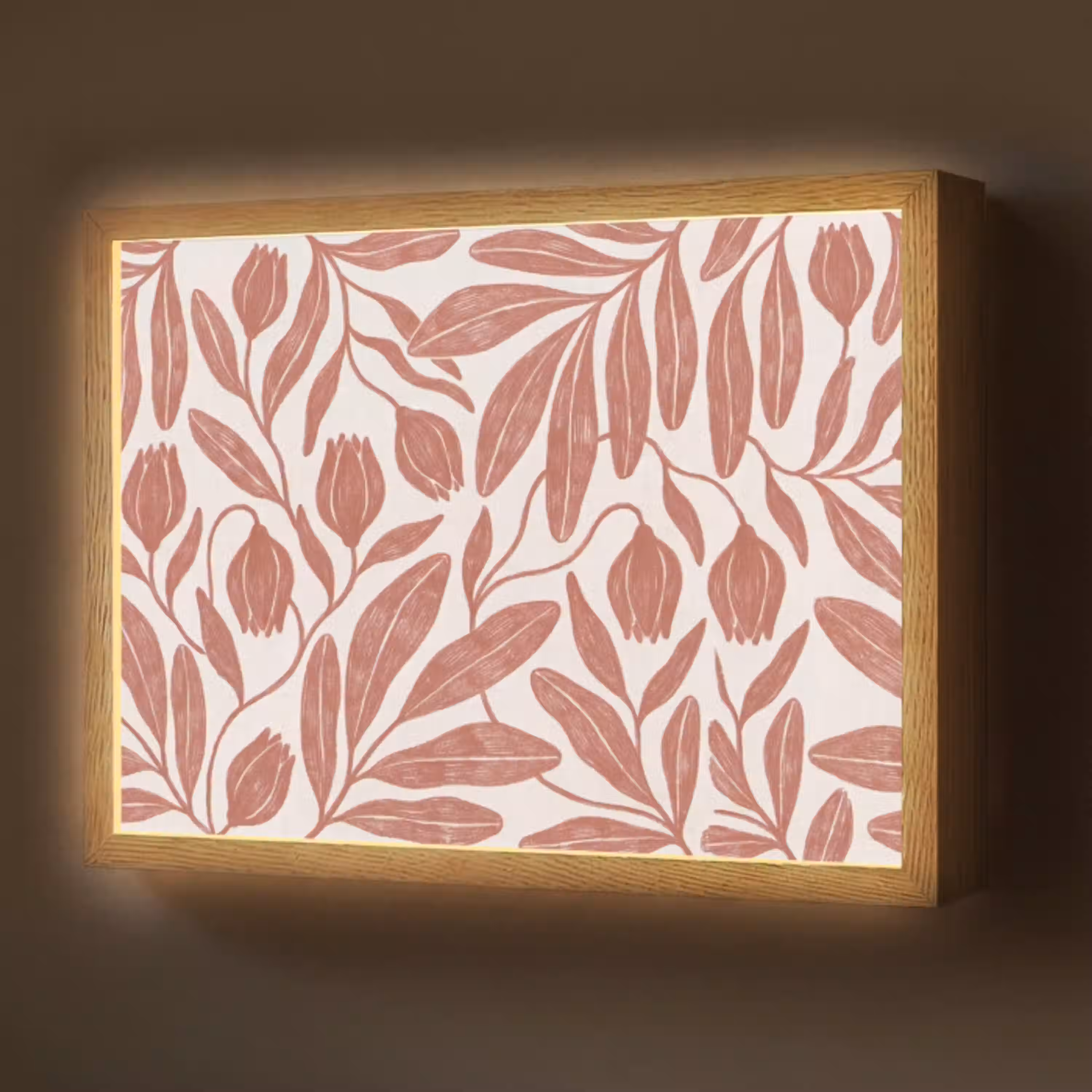 Bloemen - Patroon - Modern - Natuur - Bruin Light Box met batterij (Wandlamp) middel -z3d_website