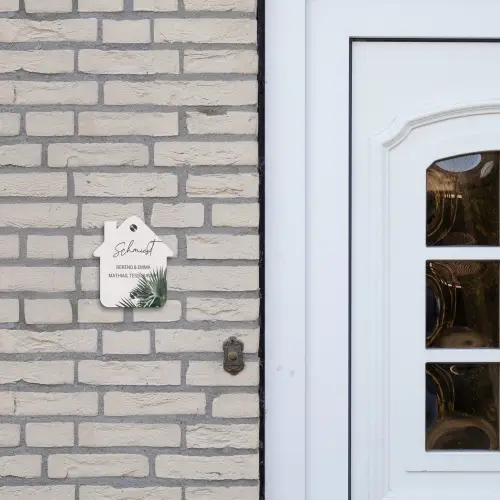 Lichtroze met palmblad - Sierlijk Naambord Huisje klein -sfeer1