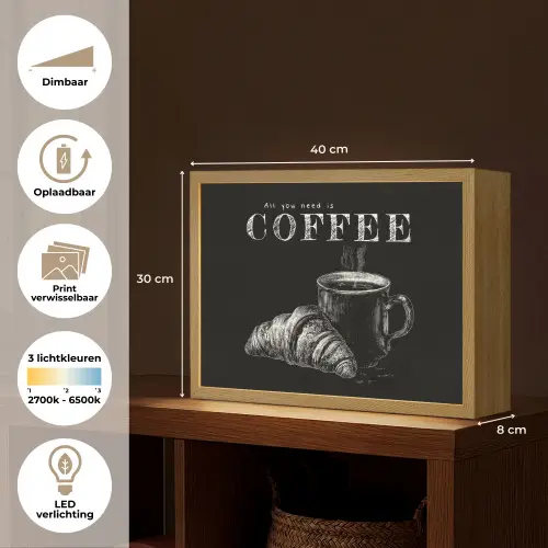 Koffie - Croissant - Tekst Light Box met batterij (Wandlamp) middel -USP_websiteoverzichtNL