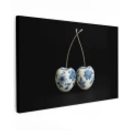 Kersen - Delfts blauw - Fruit Tuinposter op houten frame 2 cm dik klein -3d