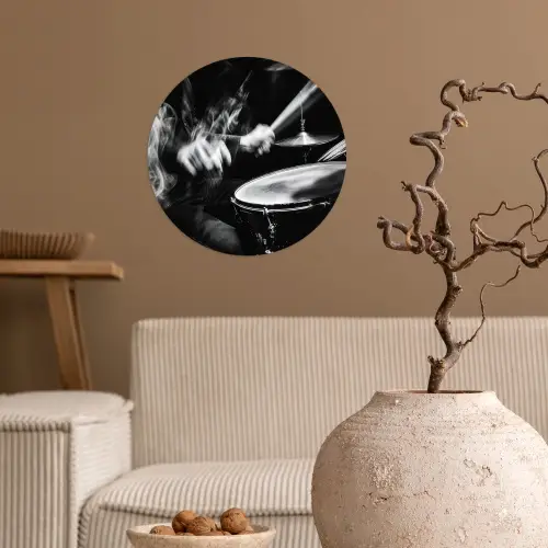 Drummer - Zwart - Drumstel Wandcirkel behangsticker klein -sfeer1