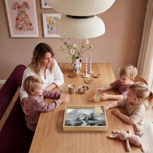 Hut - Grijs - Bergen - Mistig Dienblad Rechthoek middel -sfeer4