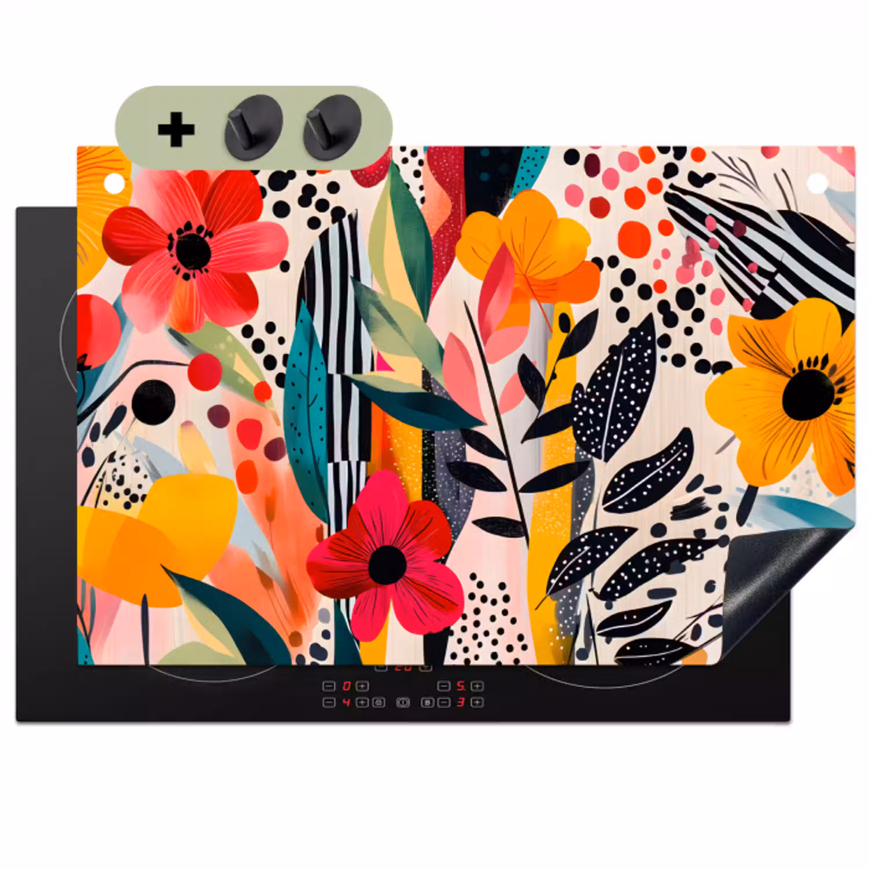 Bloemen - Bladeren - Abstract - Kleurrijk Inductie beschemer met haakjes klein -3d