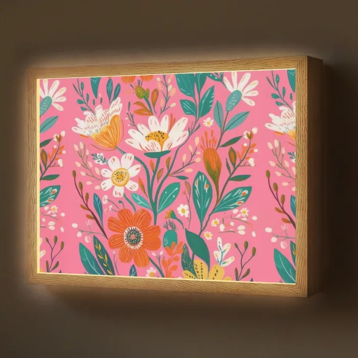 Roze - Bloemen - Wit - Oranje Light Box met batterij (Wandlamp) middel -z3d_website