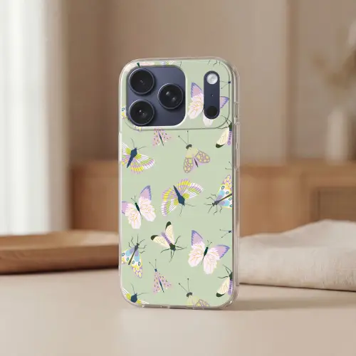 Vlinders - Insecten - Groen - Kleurrijk Telefoonhoesje iPhone 17 Pro klein -sfeer2