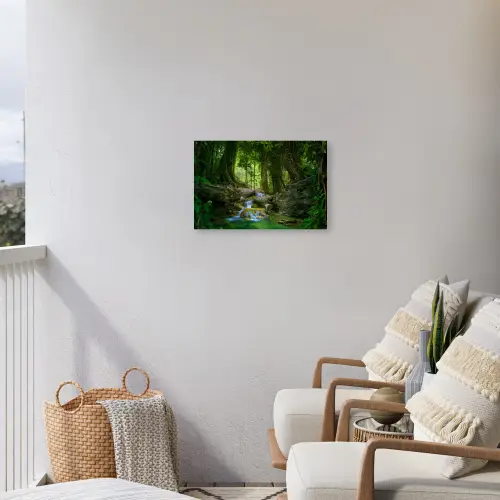Waterval in het Regenwoud Tuinposter op houten frame 2 cm dik klein -sfeer1