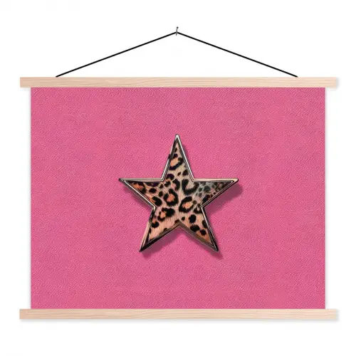 Ster - Luipaard - Print - Roze textielposter latten blank klein -3d