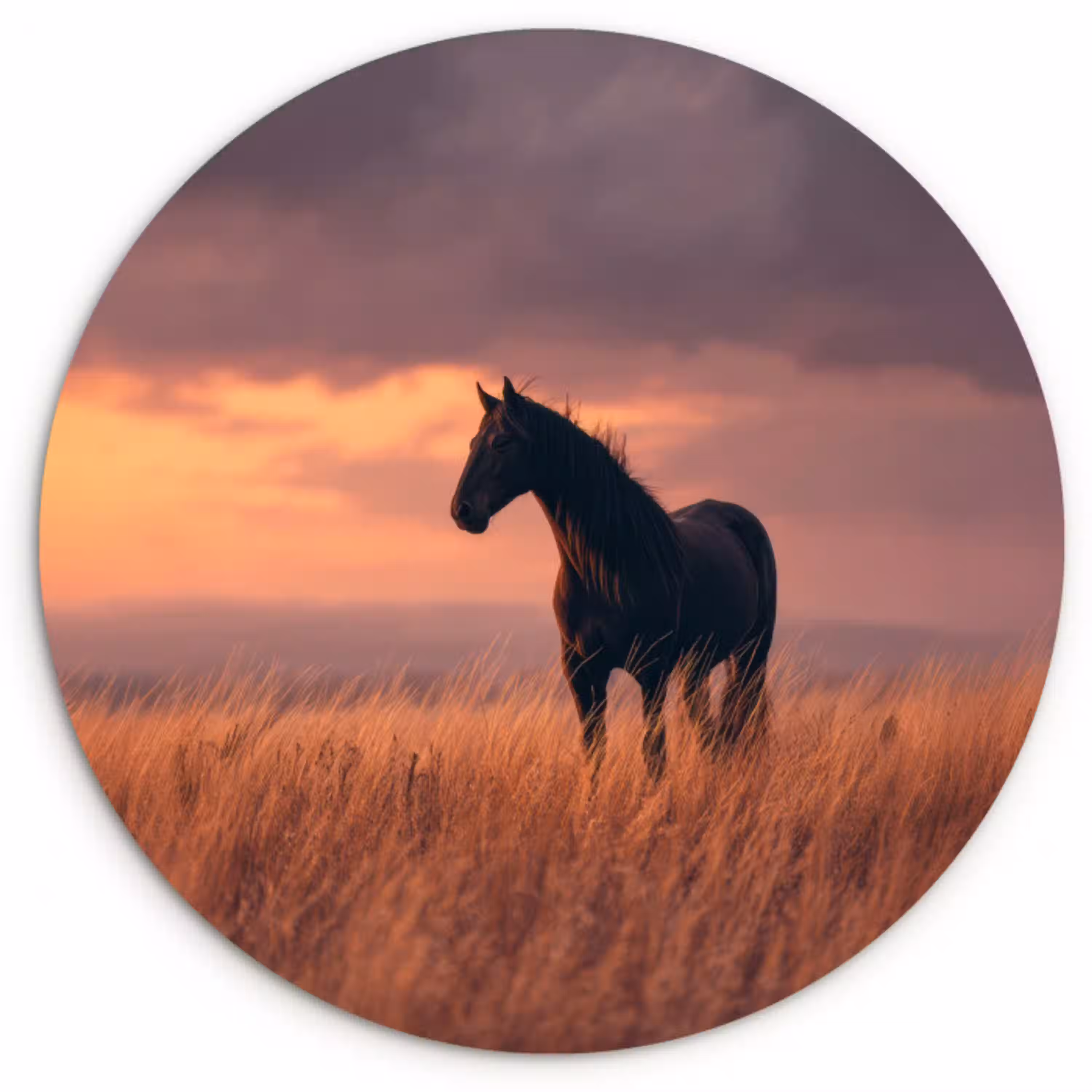 Paard - Wolken - Open veld Wandcirkel kunststof plaat 5mm dik klein -3d