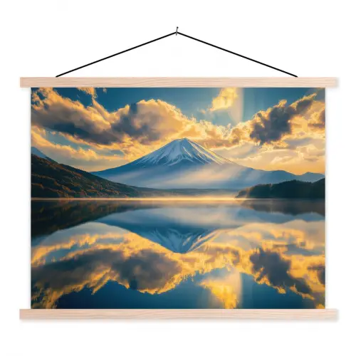 Berg - Rivier - Zonsondergang textielposter latten blank klein -3d