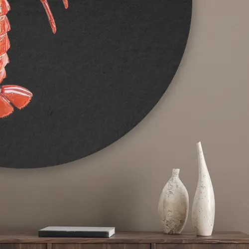 Kreeft - Glossier Rood - Zwart Akoestische PET Vilt - Rond klein -sfeer5_closeup
