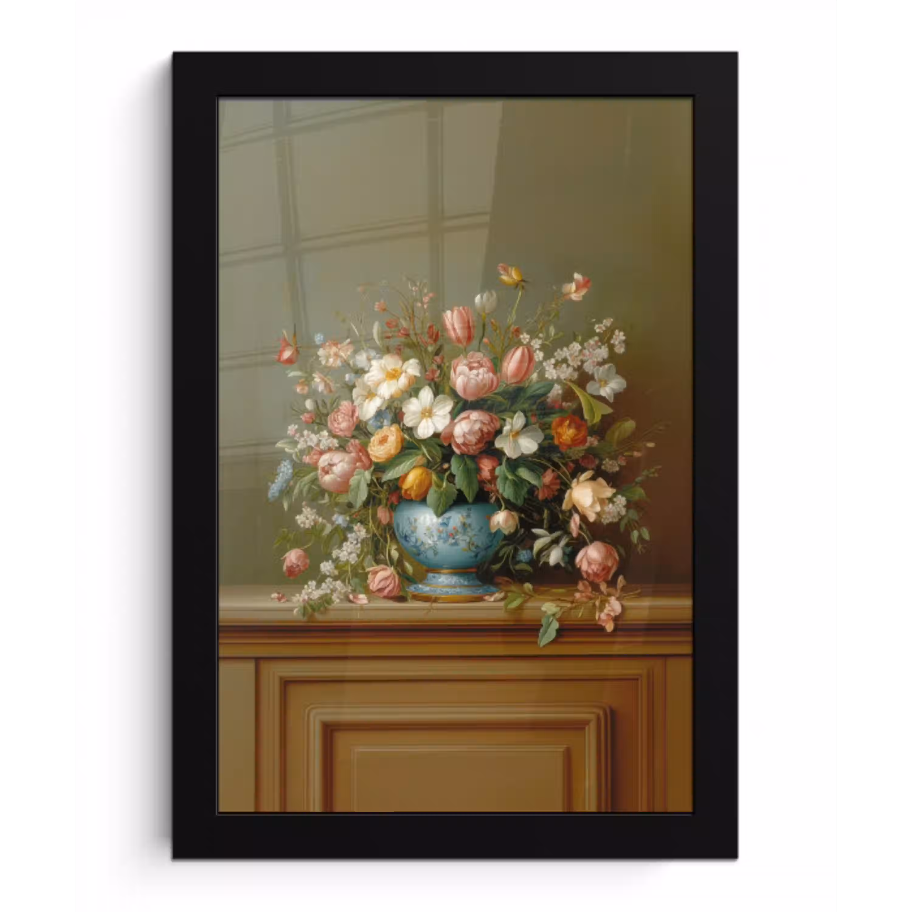 Vaas - Pastel - Kleuren - Bloemen fotolijst zwart zonder passe partout klein -3d