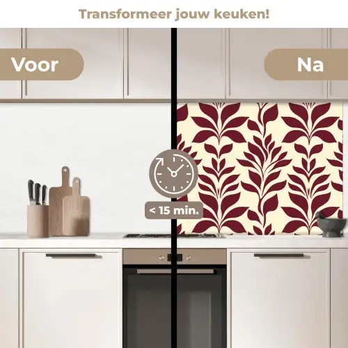 Abstract - Bladeren - Burgundy keuken achterwand 2 middel 871 -voor-na2_NL