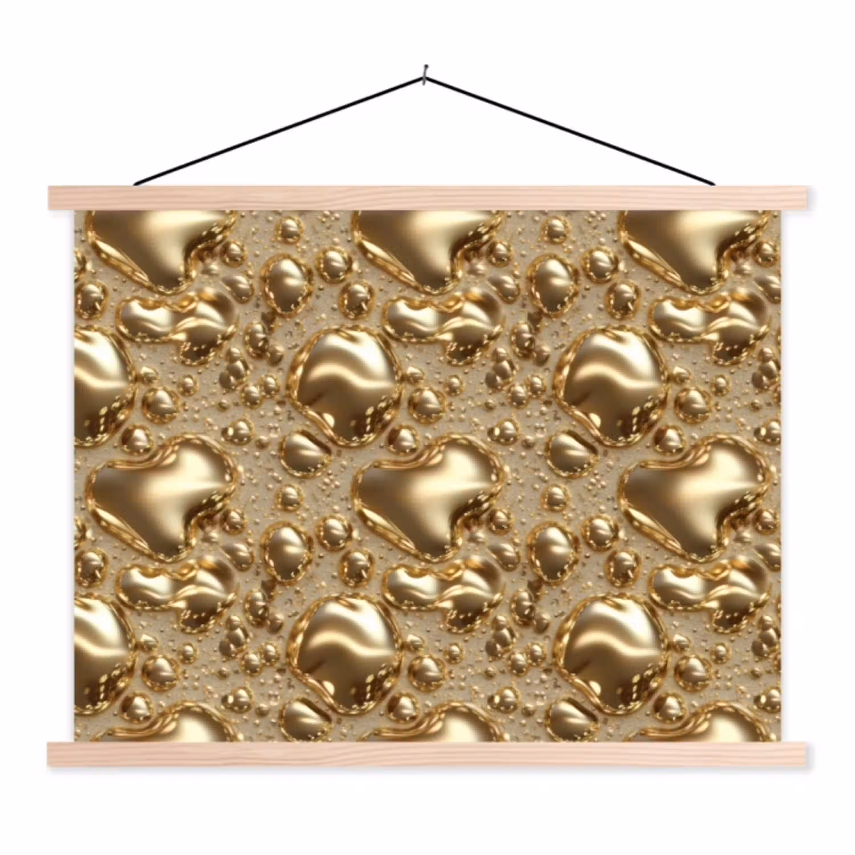 Druppels - Organisch - Goud textielposter latten blank klein 122 -3d