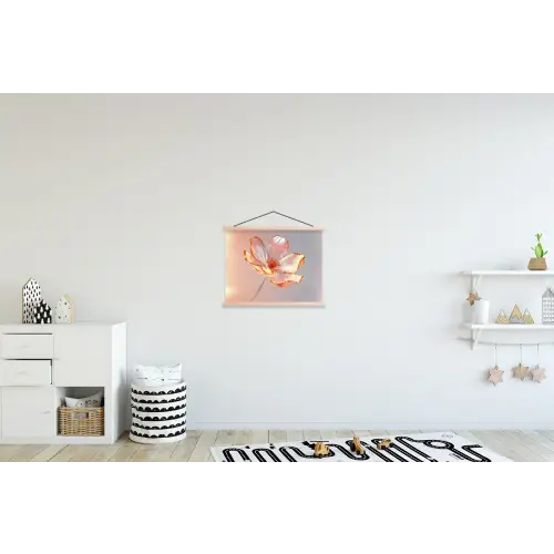 Glazen - Bloem - Roze textielposter latten blank klein -kinderkamer