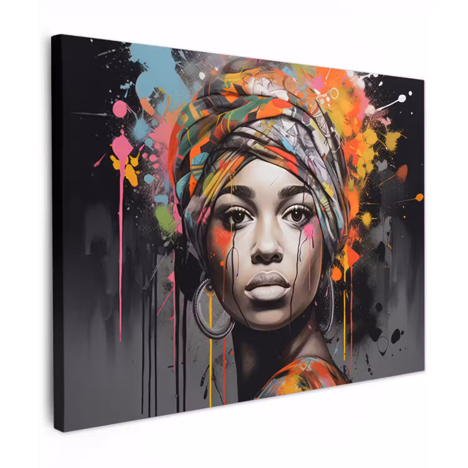 Canvas schilderij - Vrouw - Hoofddoek - Graffiti - Zwart