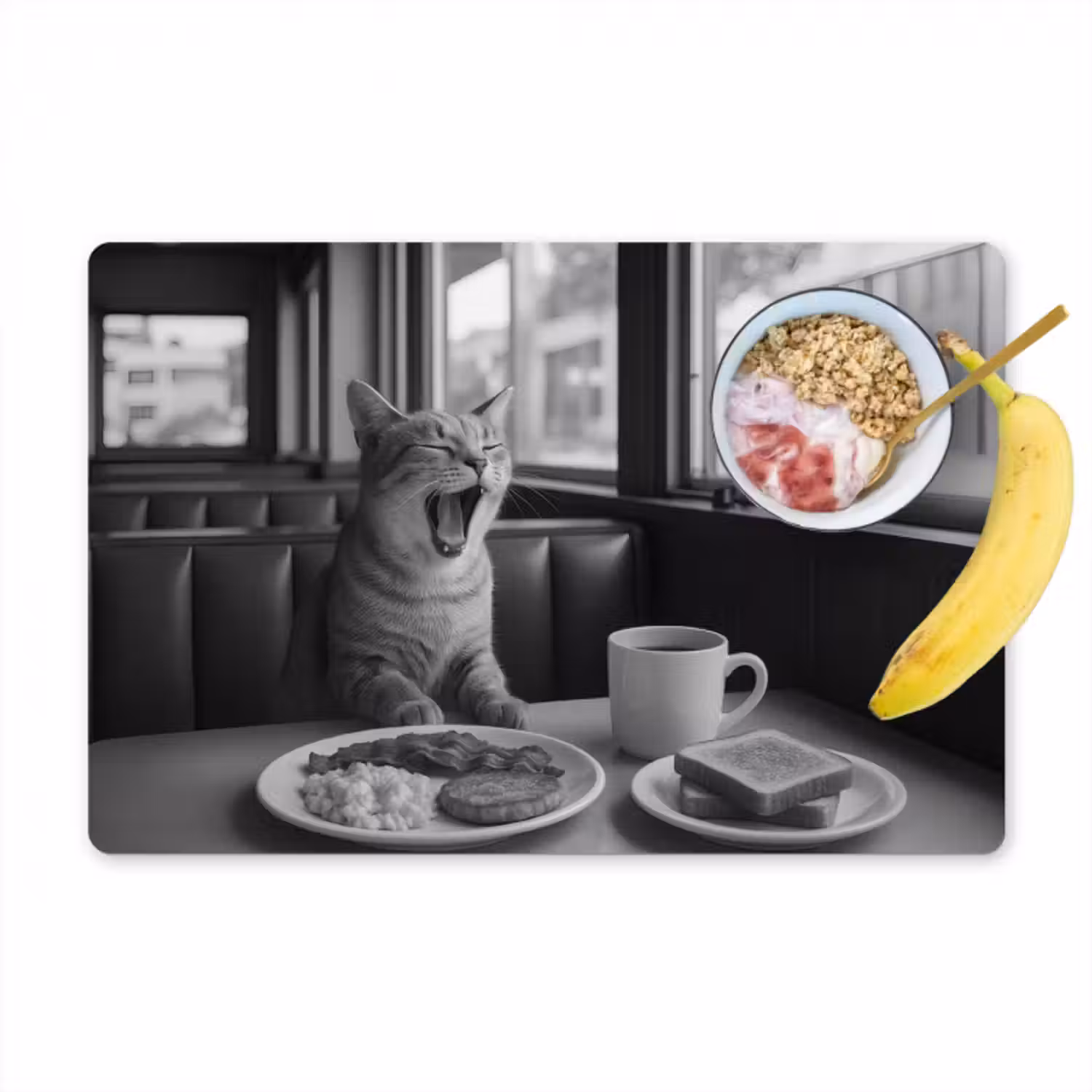 Tischset - 6 Stück - Katze - Kaffee - Brot - Schwarz