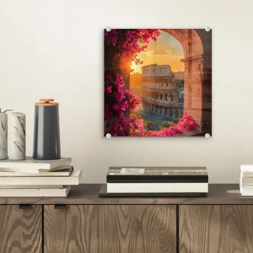 Colosseum - Rome - Roze Bloemen plexiglas 5mm klein -sfeer1