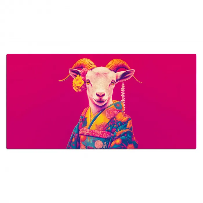 Geit - Hoorns - Kimono - Kleurrijk Muismat XXL klein -3d_leeg