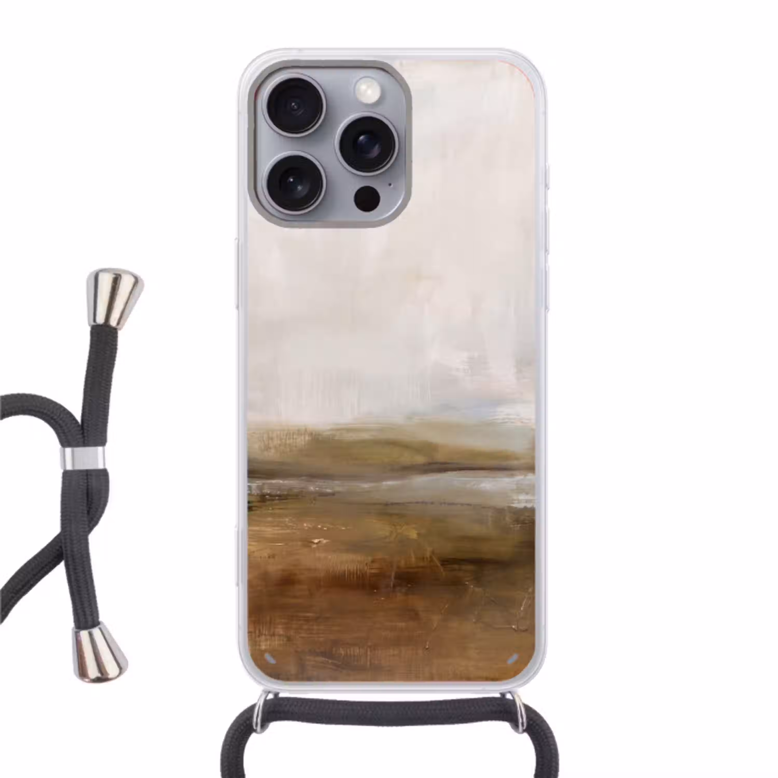 Abstract - Landschap - Natuur - Beige - Bruin Hoesje iPhone 16 Pro Max met koord klein -3d