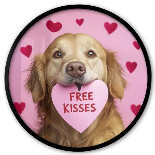 Hond - Kiss- Valentijn - Hartjes Fotolijst rond zonder passe partout klein -3d