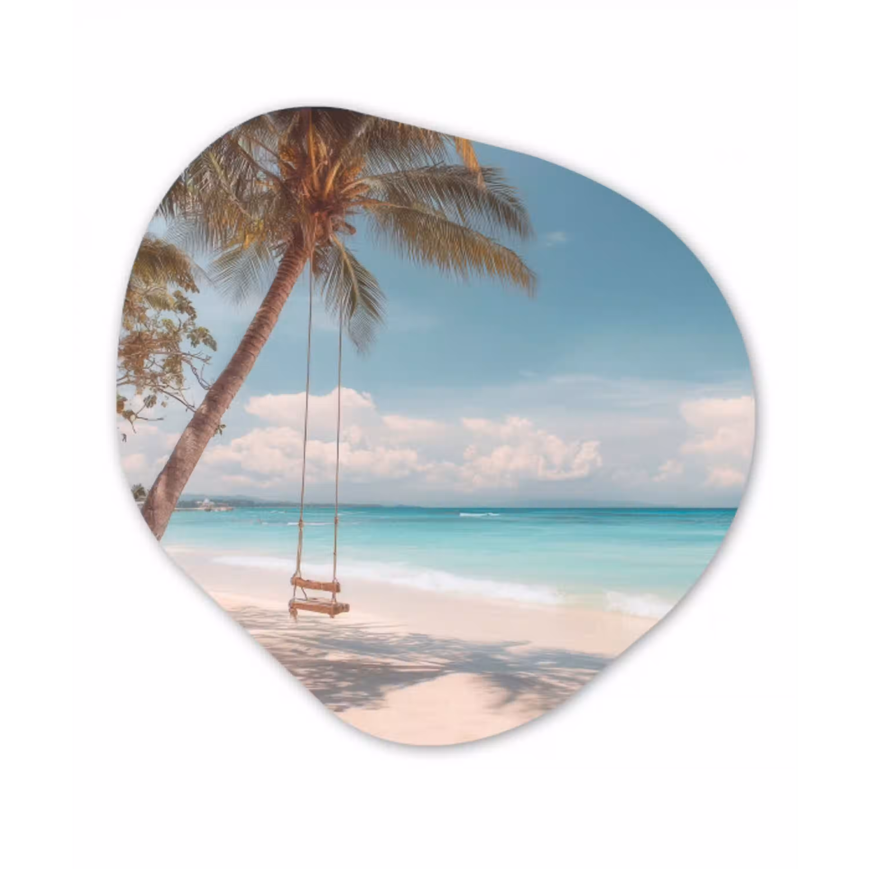 Palmboom - Schommel - Strand - Lucht Wandcirkel Organisch Plexiglas middel -3d