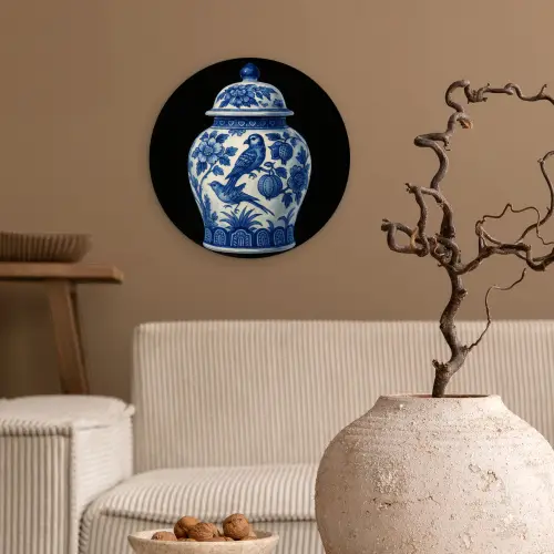Pot - Delfts Blauw - Bloemen Wandcirkel kunststof plaat 5mm dik klein -sfeer1