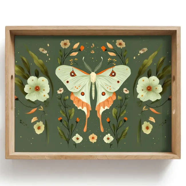 Tray - Flowers - Leaves - Olive green - Butterfly