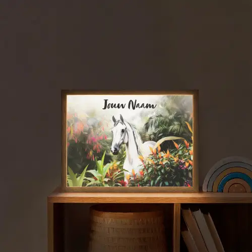 Paard - Wit - Bos - Bloemen - Planten Light Box met batterij (Wandlamp kind) middel -sfeer1_kind