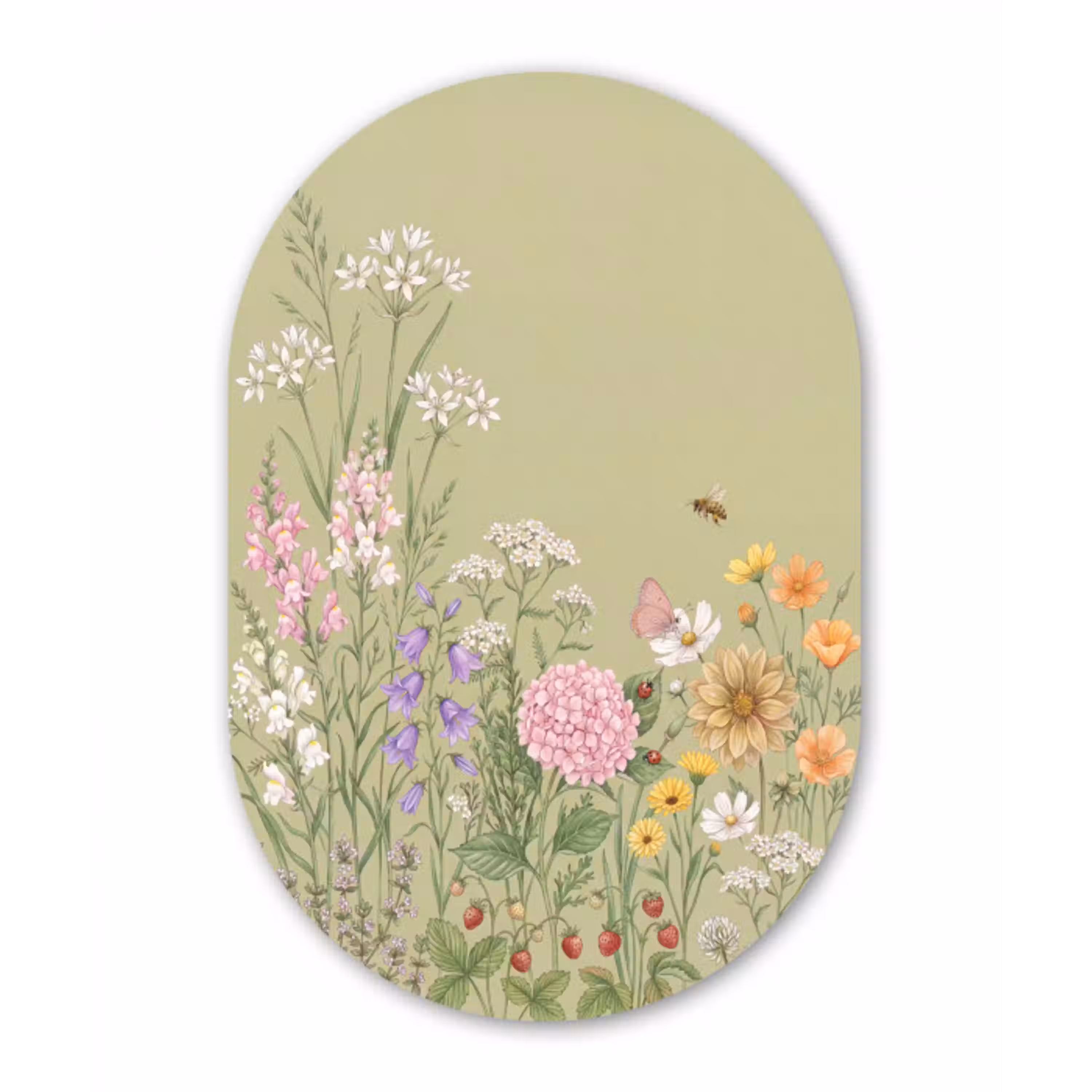 Botanisch - Bloemen - Kleurrijk Wandcirkel Ovaal Aluminium middel -3d