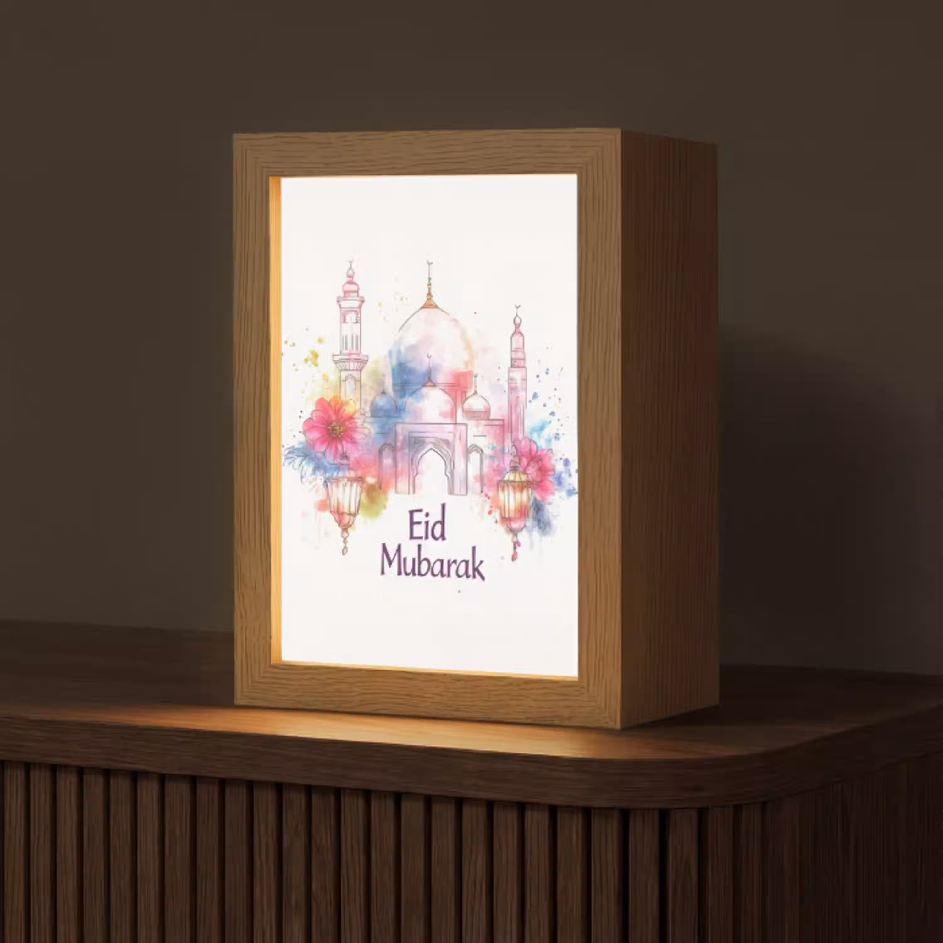Moskee - Eid Mubarak - Suikerfeest - Kleurrijk - Ramadan - Islamitische Light Box met kabel (Tafellamp) klein -z3d_website