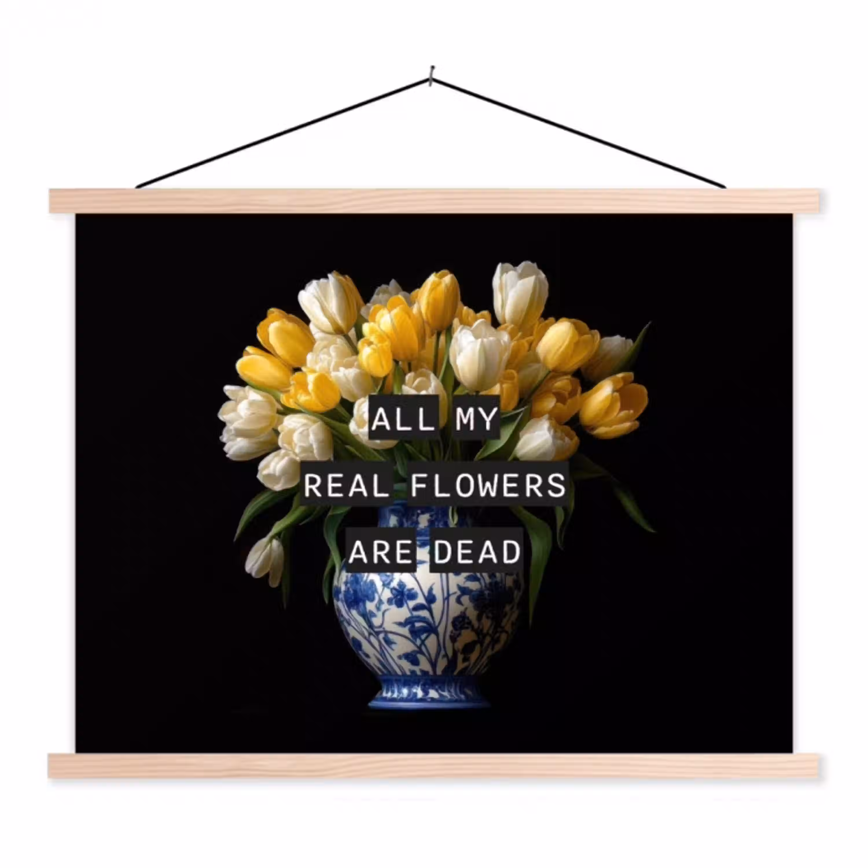 Quotes - Bloem - Tulp - Geel textielposter latten blank klein -3d