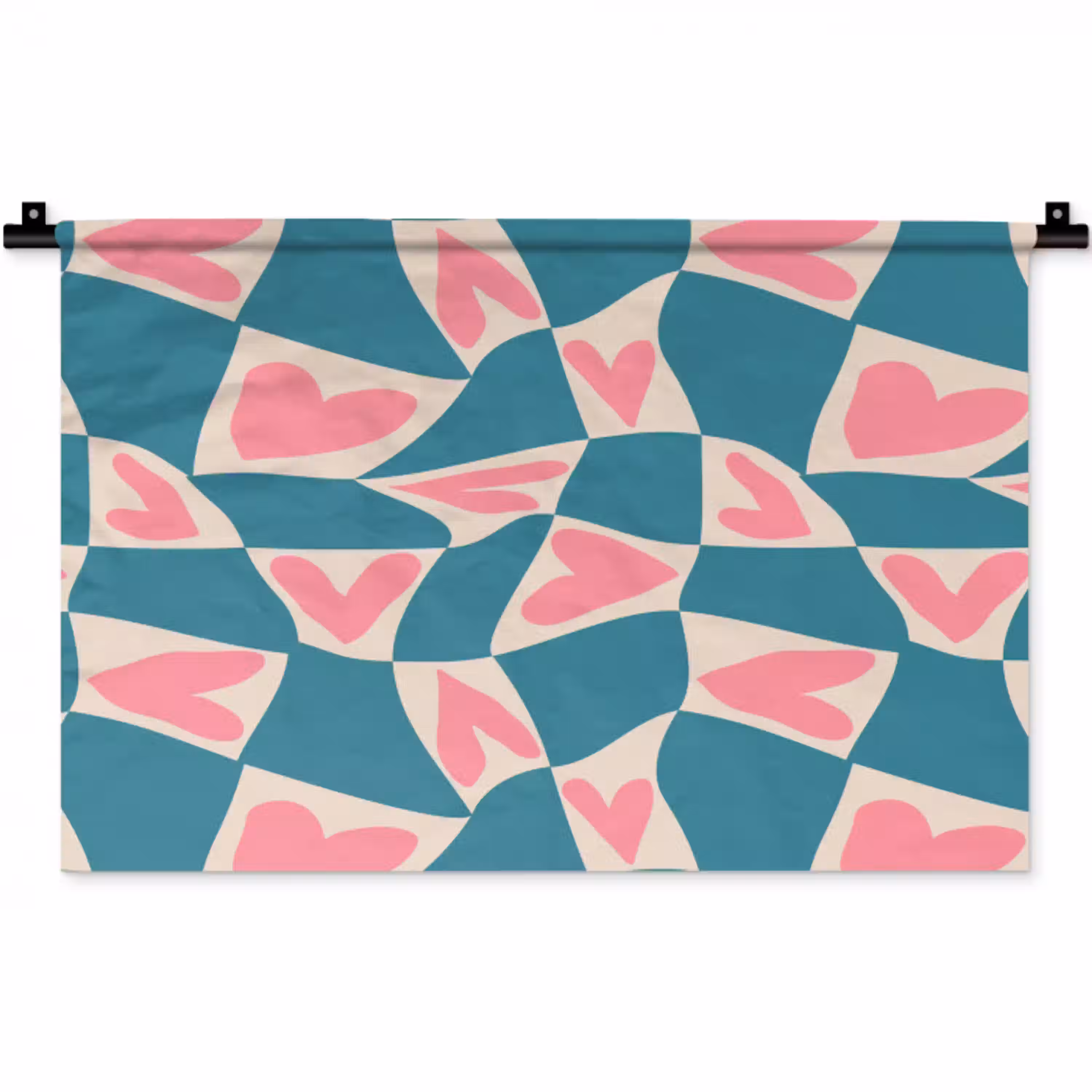 Blauw - Vlakken - Patroon - Hartjes Wandkleed katoen klein 269 -zz3d